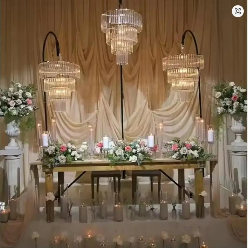 

Romantic Crystal Pendant Arch Chandelier Flower Design for Wedding Stage Hotel Elegant Background Lighting Decoration Props
