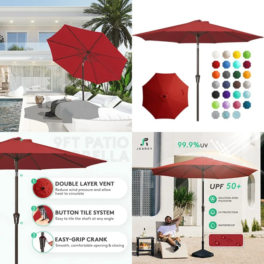 

9Feet Outdoor Patio Umbrella Outdoor Table Umbrella with Push Button Tilt and Crank, Market Umbrella 8 Sturdy Ribs UV Protectio