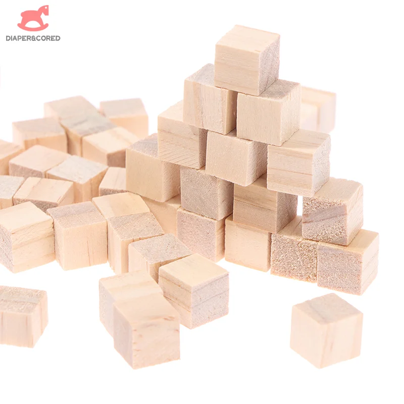 100pcs Unfinished Blank Mini DIY Wooden Square Blocks 1cm Wood Solid Cubes For Woodwork Craft Kids Toy Puzzle Making Material