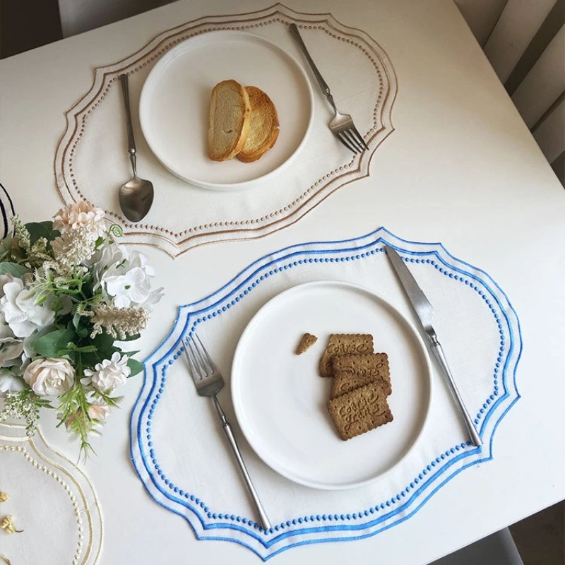 Retro Embroidered Dining Table Placemat French Lace Placemat Washable Decorative Dining Table Napkin Family Kitchen