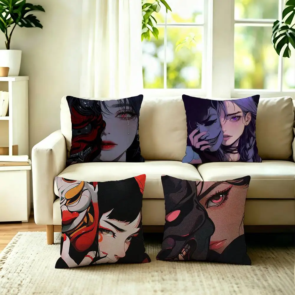 

The Anime Hannya Maiden Square Double-Sided printed Pillow Case Bedroom Bedside Pillow Sofa Cushion Cover
