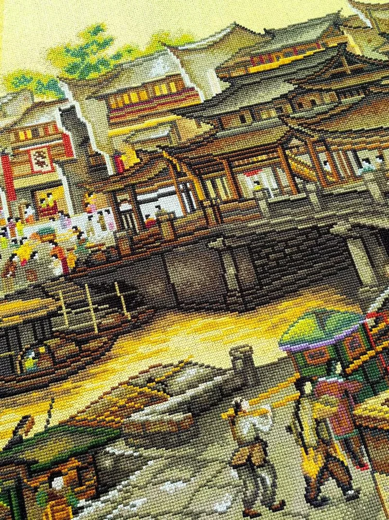 Nanxiangjiumeng Scenery Printed on Canvas Cross Stitch Embroidery Kit,Needlework Set Cross-Stitch Silk/Cotton Threads 340×75cm