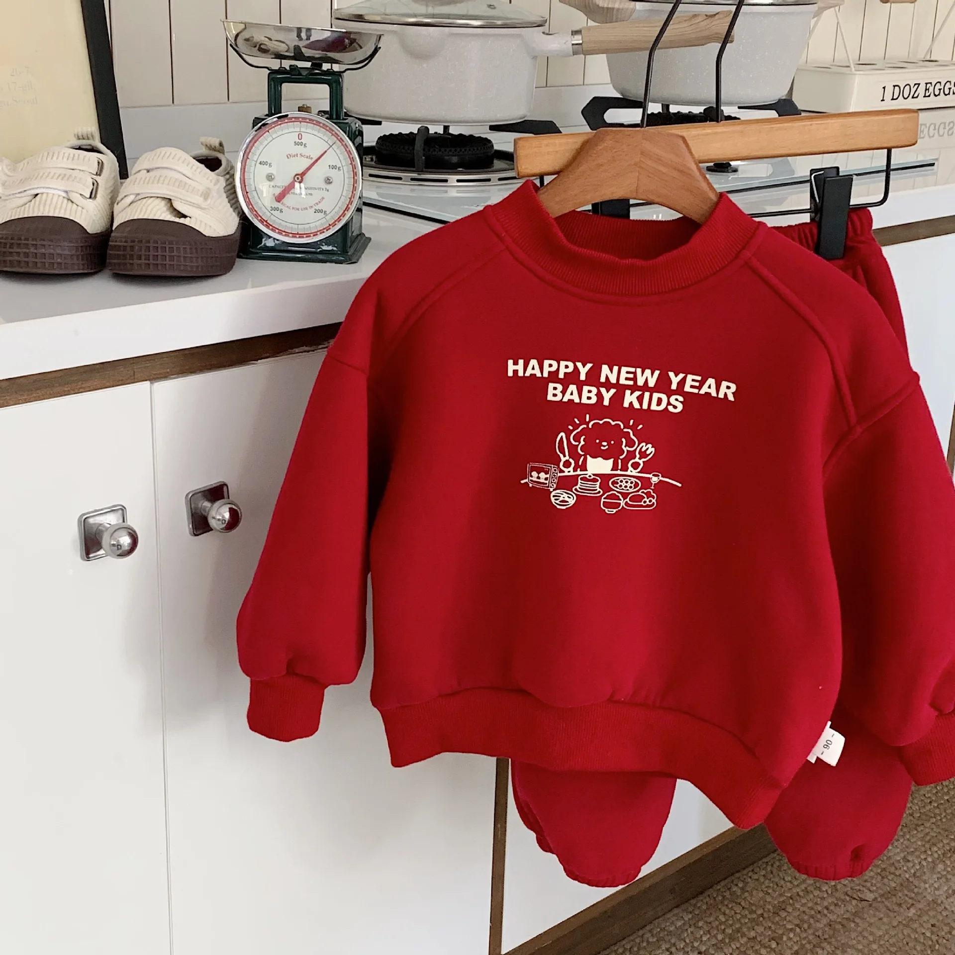 2025 Winter New Children Fleece Sweatshirt Set Boys Girls Cute Print Pullover + Pants 2pcs Suit Kids Plus Velvet Thick Outfits