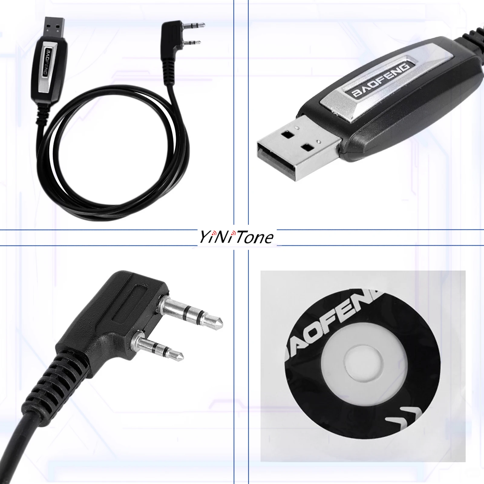 Tweeweg Ham Draagbare Cb Radio Usb Programmering Kabel Met Driver Cd Voor Baofeng Uv5r Uv82 Bf 888S Twee Pin Plug K Poort Programmakabel