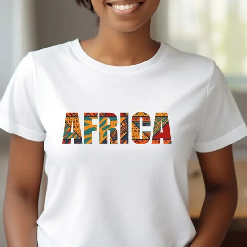 Africa Slogan T-shirt Melanin Featured Texture Printing Graphic Tops Basic Style Tee Custom T-shirts For Lady