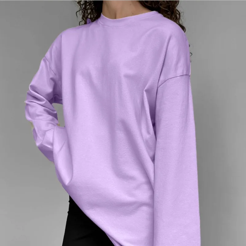 Cross-border Women's Hand-worn Loose Top 2026 Spring and Autumn New European and American Style Pure Cotton Long-sleeved T-shirt