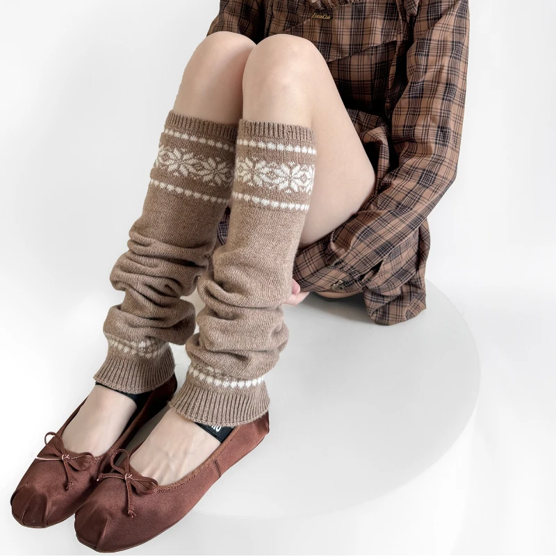 

Autumn Winter Retro Leg Warmers Wool Jacquard Thigh High Socks Warm Knitted Foot Cover Knee High Socks Stockings Christmas Gifts
