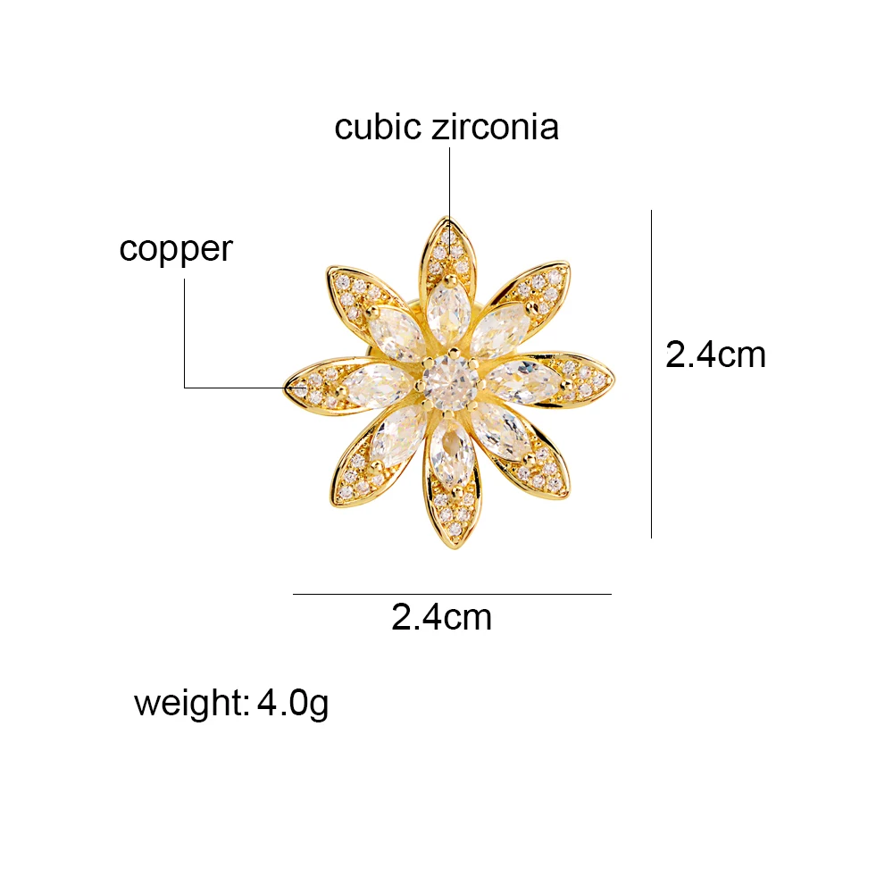 CINDY XIANG Cubic Zirconia Flower Collor Pin Brooches For Women And Men Fashion Dress T-shirt Accessories Copper Jewelry