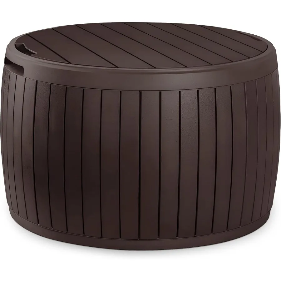 

Circa 37 Gallon Deck Box Organizer Works as Ottoman Chair or Side Table Brown Large Resin Round Outdoor Storage and Seating for