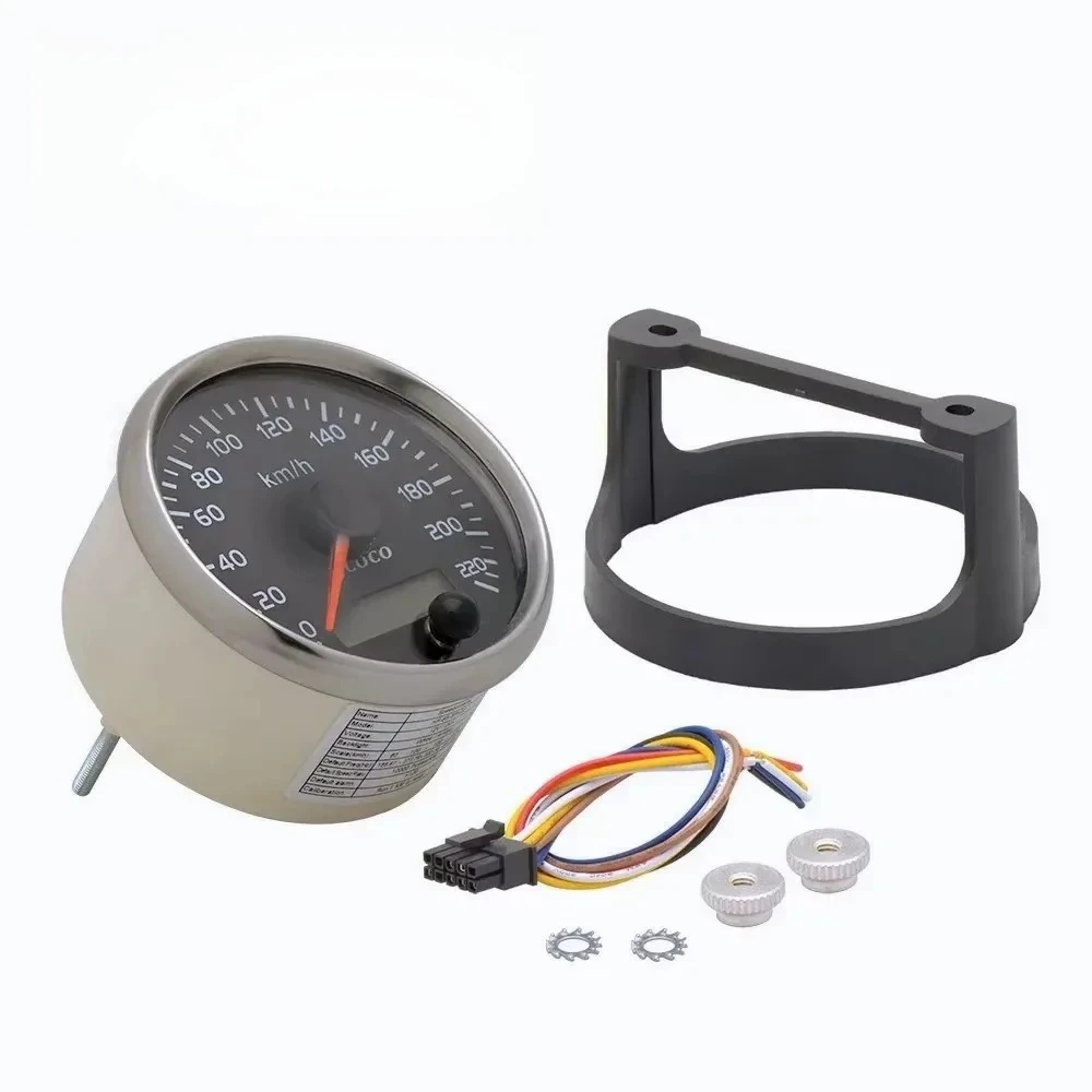 DB-12V/24V Universal 85mm Speedometer 220km/h Speed Gauge Meter With White/Amber Backlight With LCD For Car Truck Boat Motor