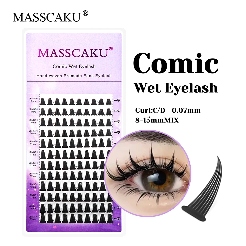 

New Design Comic Wet False Eyelashes Mix Length Wet-Look Lash Extensions Lightweight Premade Volume Fans Lashes from MASSCAKU