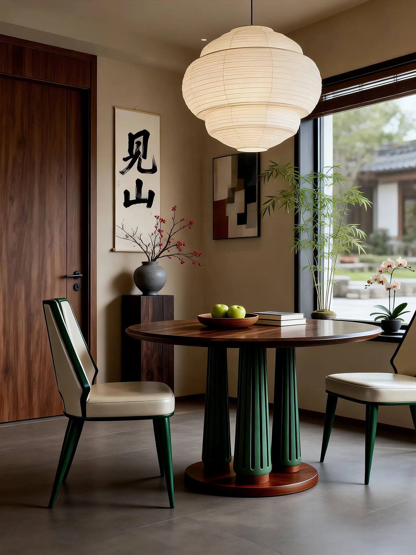 gq-Chinese Round Solid Ash Wood Mortise and Tenon Retro Song Dynasty Aesthetic High-end Household Dining Table with Chairs%