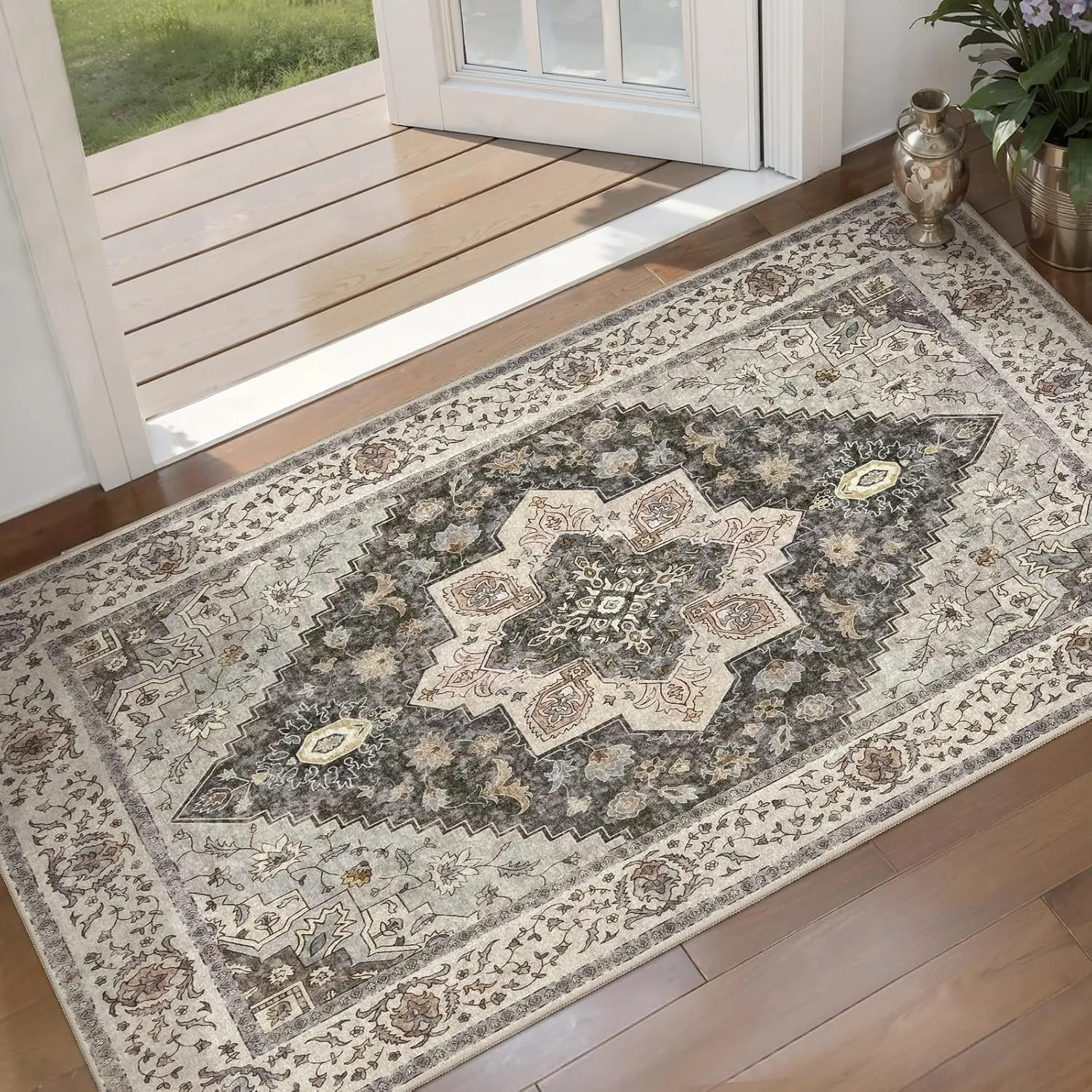 Kitchen Rugs Washable Rug for Entryway Vintage Non Slip Small Rugs Front Door Mat Indoor Entrance, Print Distressed Throw Rug