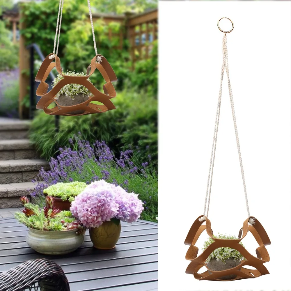 Gardening Accessories PU Leather Hanging Planter Large Brown Flower Pot Holder Rope Hanging Small Hanging Basket Indoor Decor