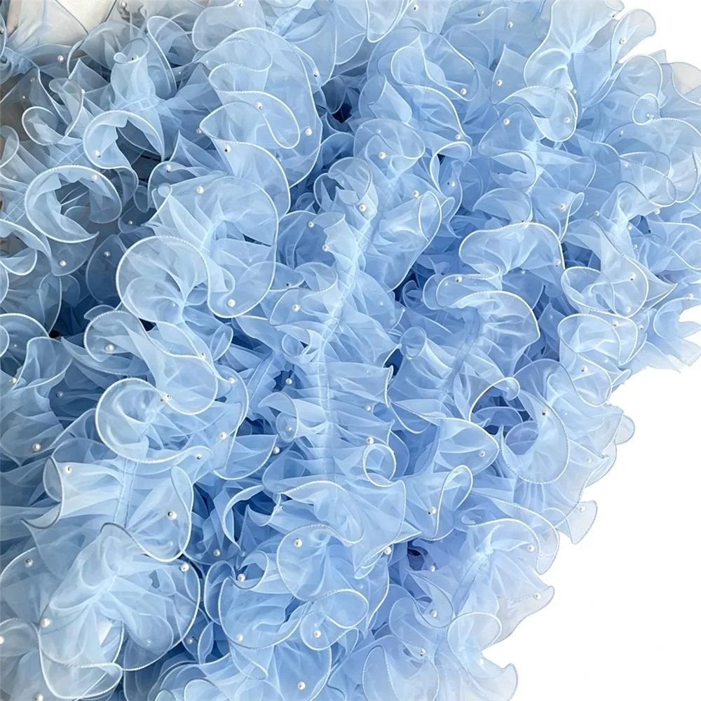 11cm Wide Organza Beaded Ribbon 1 Yard Flower Lace Lolita Lace Accessories Wave Ruffle Edge Pearl Fabric Edge