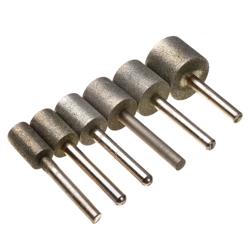 6pcs Diamond Cylindrical Grinding Head 12/14/16/18/20/25mm Mounted Points Grinder Drilling Bits with 6mm Shrank Rotary Tool