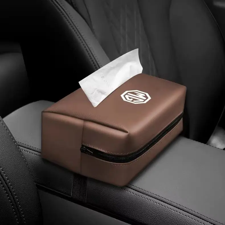 Auto Leather Hanging Tissue Box For MG MG4 MG5 MG6 ZS HS GS, MG Logo Car Seat Back Tissue Storage Bag Accessories