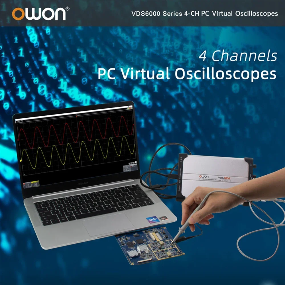 OWON VDS6074/VDS6104 Digital Oscilloscopes 4CH 70MHz/100Mhz 8Bits/14Bits Handheld Portable USB Oscillosco 10M Redcord Length