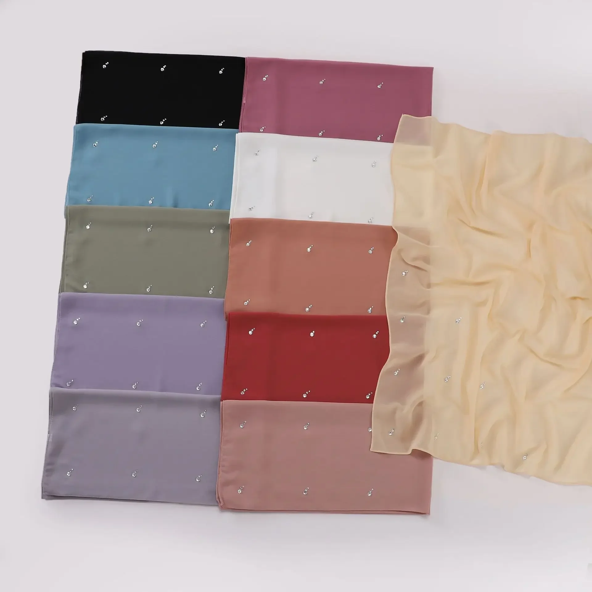 

Women Modest Muslim Islam Bubble Chiffon Scarf Ramadan Hijab Diamonds Stole Shawl Wrap Turban Bandana Headscarf Kerchief 90*90cm