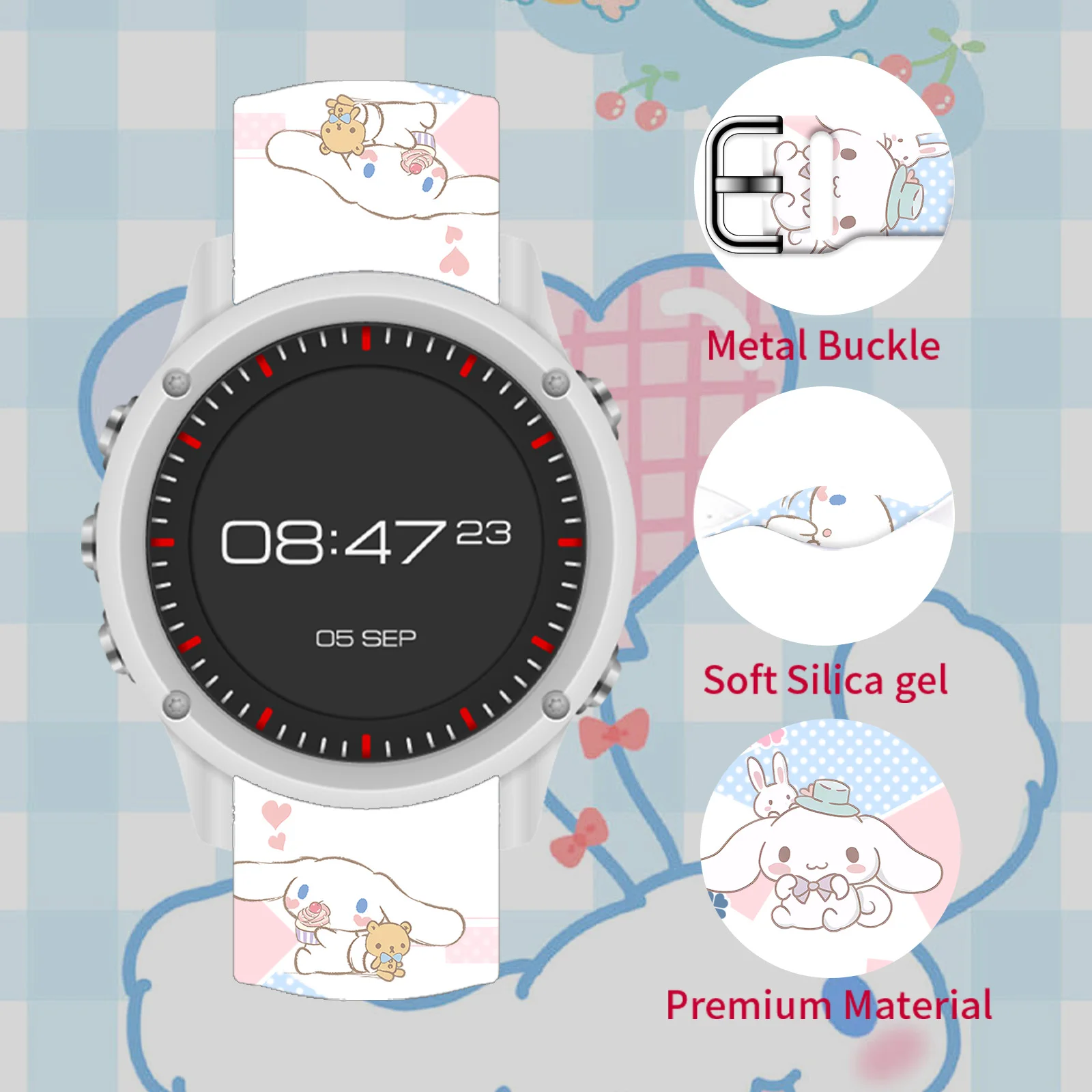 20 مللي متر سينامورول حزام مطبوع جديد لساعة سامسونج جالاكسي 7/6/5 40 مللي متر 44 مللي متر حزام ساعة قابل للاستبدال لشاومي هواوي Amazfit