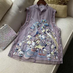 Fashion Embroidered Button Vest Long Men And Women Spring And Autumn New Chinese Style Collar Buckle Sleeveless Tang Suit Tide