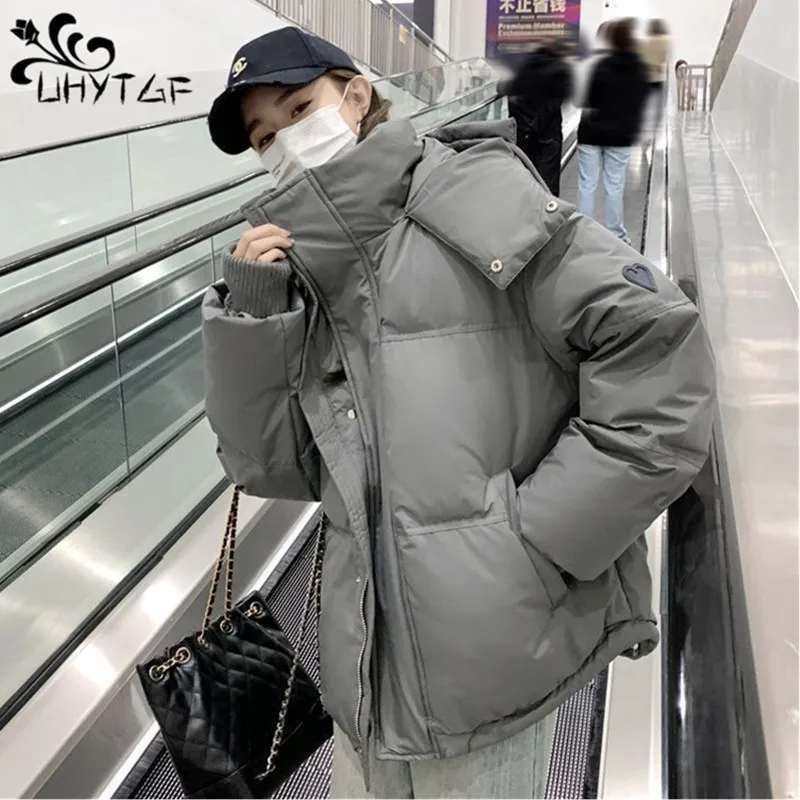 

UHYTGF Winter Clothes Jackets For Women 2024 Parkas Down Jacket Fashion Hooded Women's Thick Cotton Coat Casual Snow Parka Tops