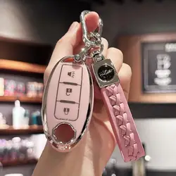 Key Fob Cover with Bling Lanyard Keyring for Nissan 370Z Armada Kicks Murano Pathfinder Rogue Titan Versa Note Infiniti