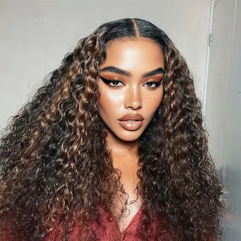 1B30 Highlight Curly Human Hair Wigs 13X6 Hd Lace Front Wigs Brazilian Deep Wave Pre Plucked Hairline Pre Cut Lace 5x5 Glueless Wigs