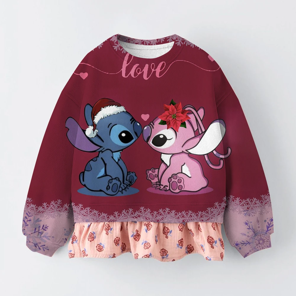 عيد الميلاد ليلو وستيتش الخريف الأطفال هوديي البلوز الفتيات ملابس رياضية أعلى الحلو ولطيف طفلة فستان طويل الأكمام الطرف #4