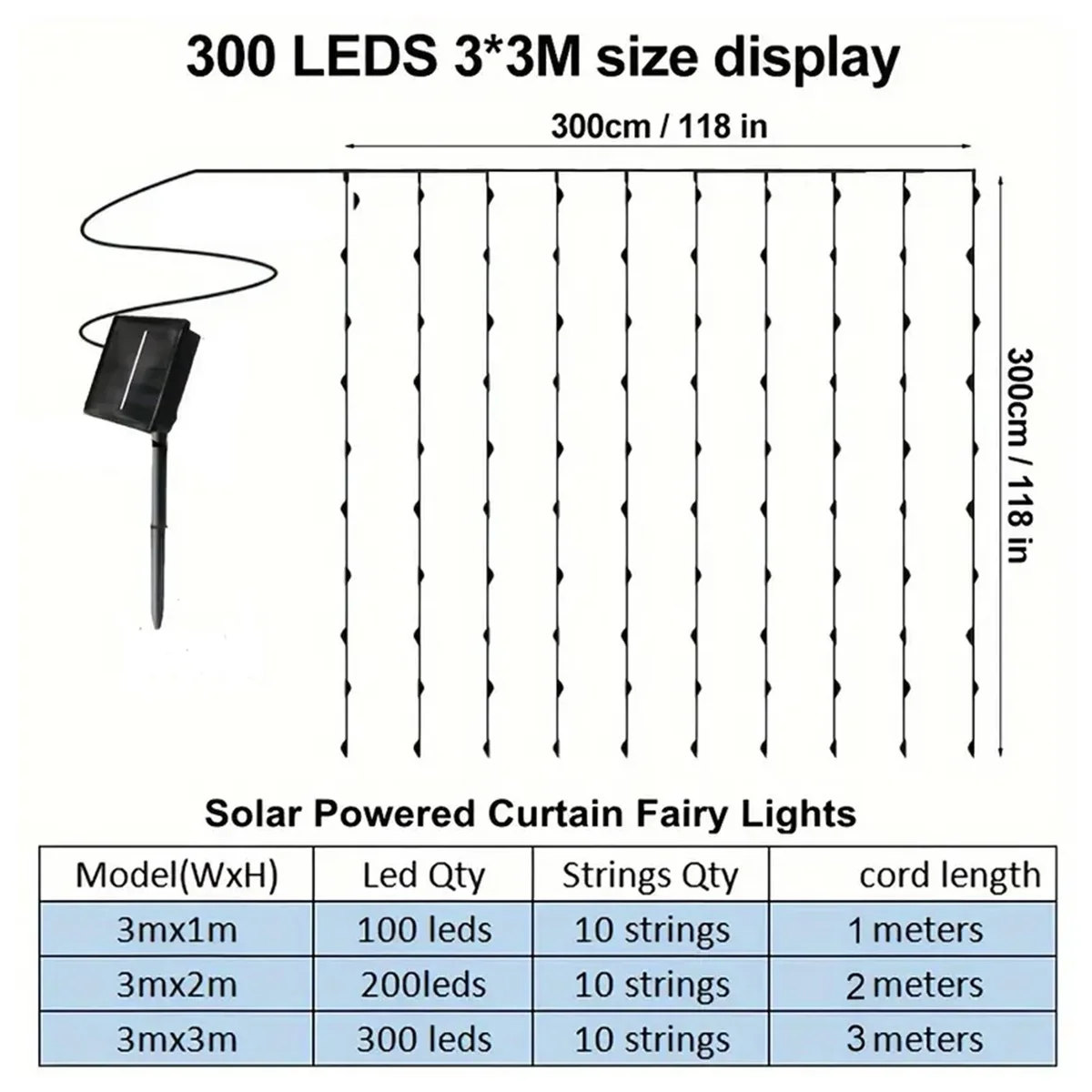1pc Solar Curtain String Lights Outdoor Fairy Lights Solar Powered Twinkle String Lights 8 Modes For Home Garden Patio Decor