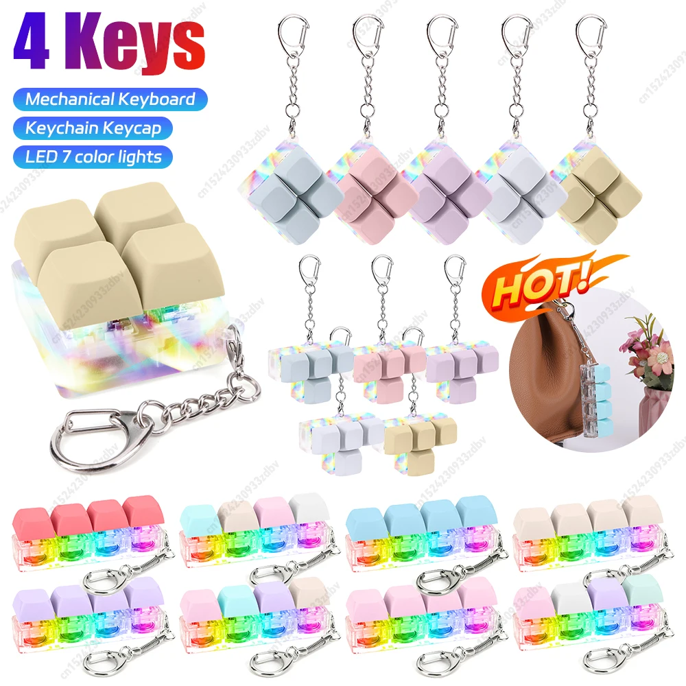 LED Keyboard Caps Toy Press Stress Relief DIY Fidget Button Key Caps Fidget Keychain Keyboard Keychain Toys Finger Keyboard Toy