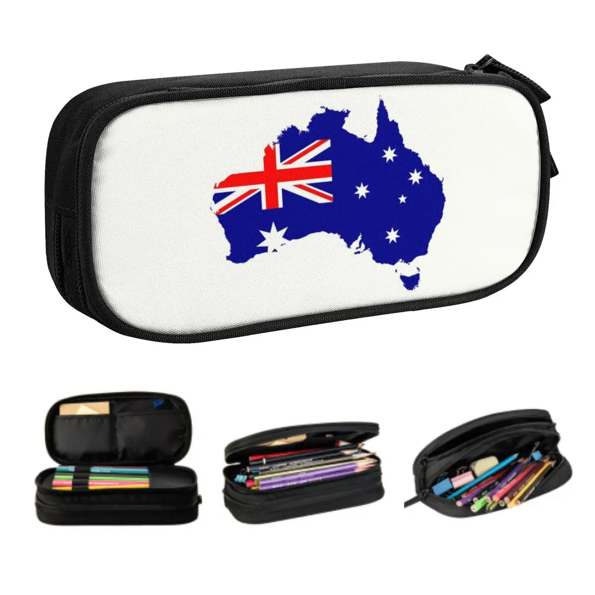 Custom Australia Flag Map Cute Pencil Cases Girl Boy Large Capacity Australian Patriotic Pencil Pouch School Accessories