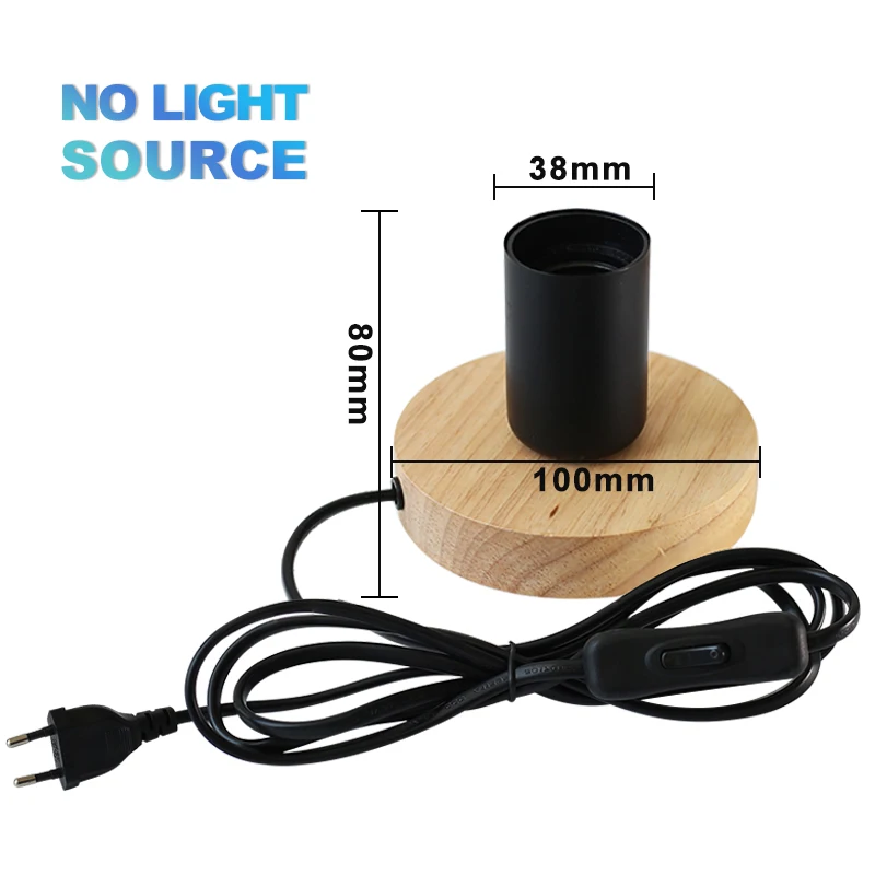 Retro Wooden Table Lamp, E27 Base, EU Plug