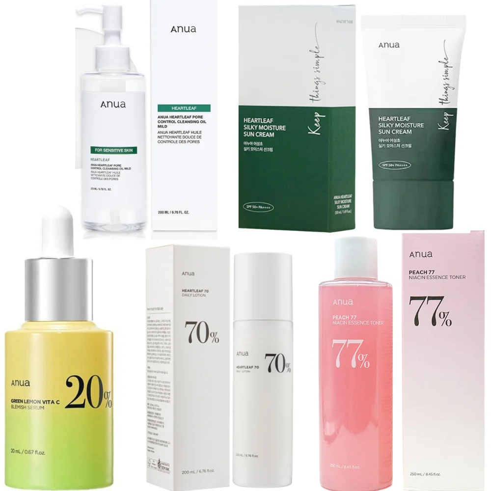 Anua brillo protector cuidado de la piel para hidratación piel brillante 77% niacinessencia vitamina C suero protector solar diario aceite de limpieza