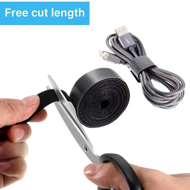 1 Roll of 5 Meters of Back-To-Back Nylon Fasteners, Self-Adhesive, Cable Ties for Organizing And Bundling Data Cables And Wires