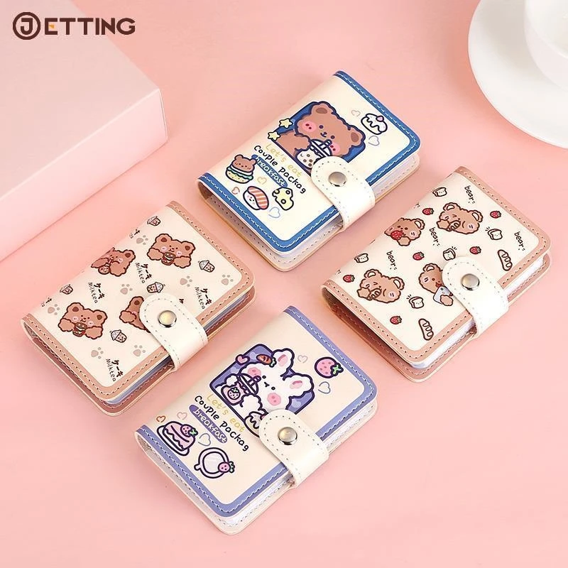 1 buah Kawaii Bear PU kulit tempat kartu lucu Multi Grid bisnis ID Bank kredit tempat kartu tempat kartu dompet portabel kecil