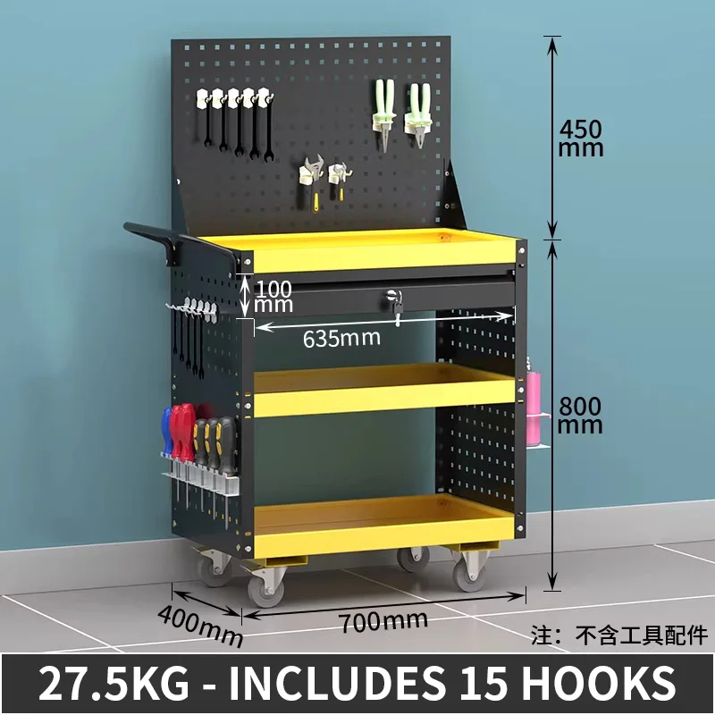 Manual Tool Cart Mobile Workbench with Casters Pegboard Storage Auto Repair Tool Organization With Drawers