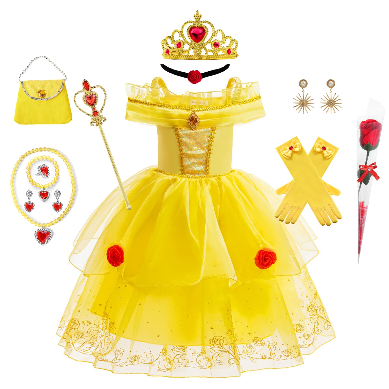 

Girls Belle Princess Dress Girls Cosplay Beauty and The Beast Cinderella Snow White Costumes Kids Halloween Carnival Clothes