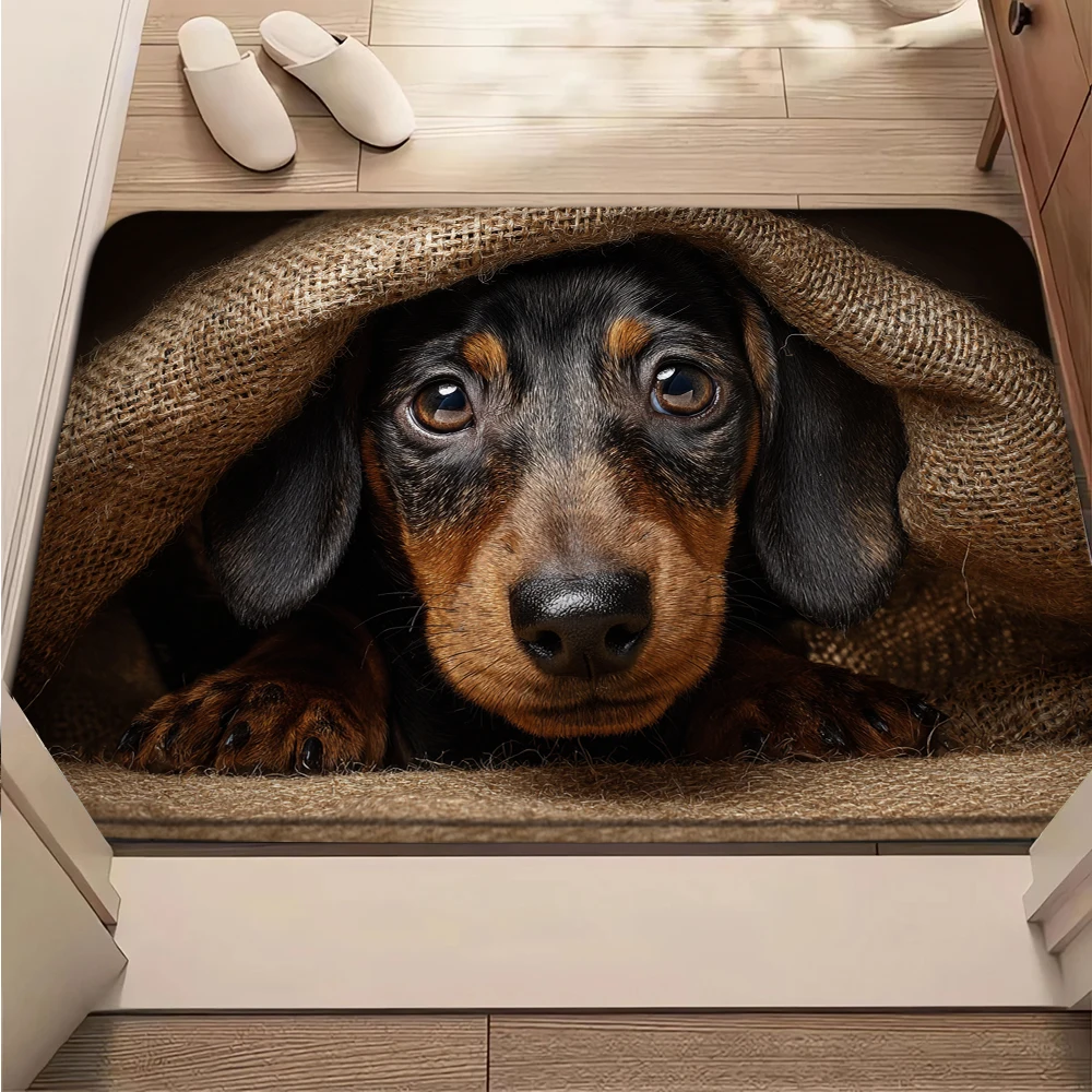 3D Illusion Hole Cute Dog Shepherd Doormat Cute Puppy Pattern Soft Non-Slip Floor Rug Indoor Outdoor Decor Entrance Carpet Mat