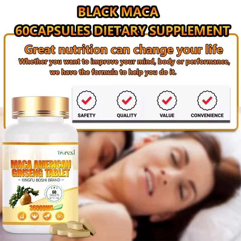 Organic Maca Ginseng Tablets - Non-GMO Supports Reproductive Health Natural Energizer