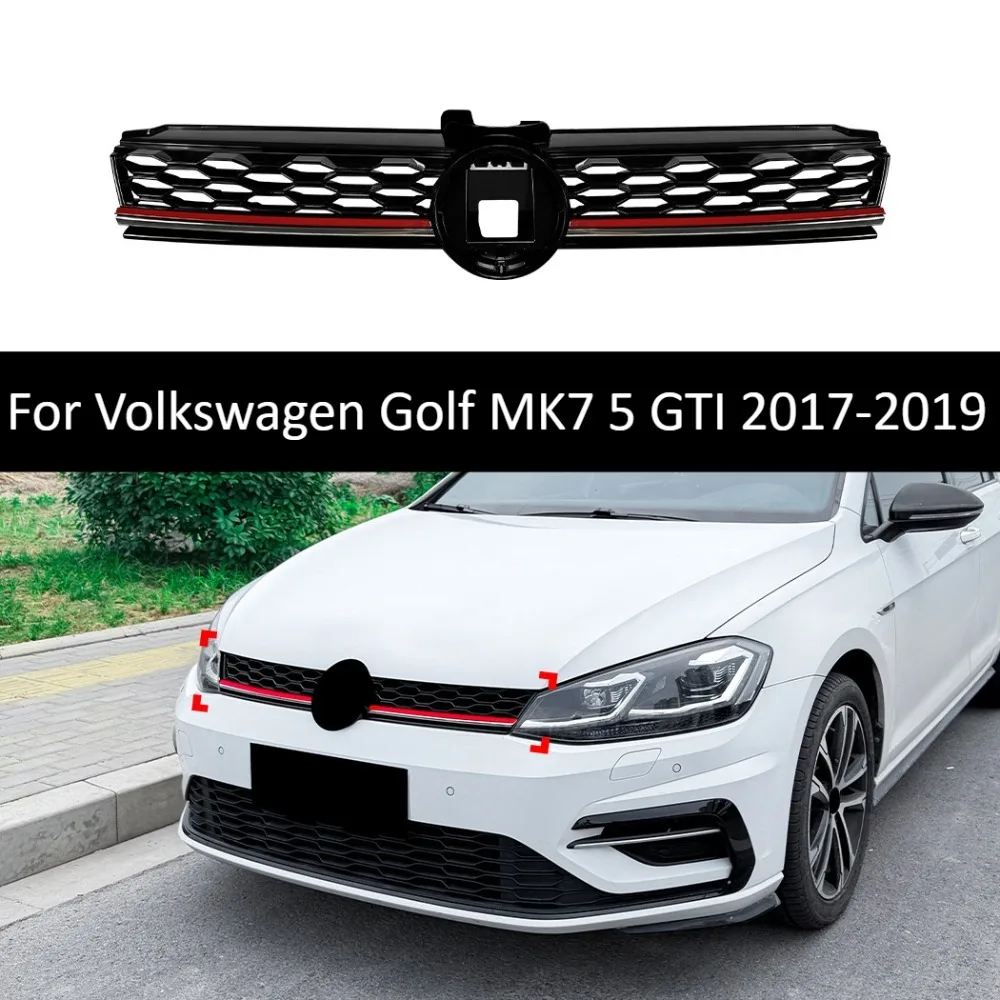 Front Center Grille For Volkswagen Golf MK7.5 GTI 2017-2019 Air Intake Mesh Grill Exterior Upgrade Auto Styling Accessories Trim