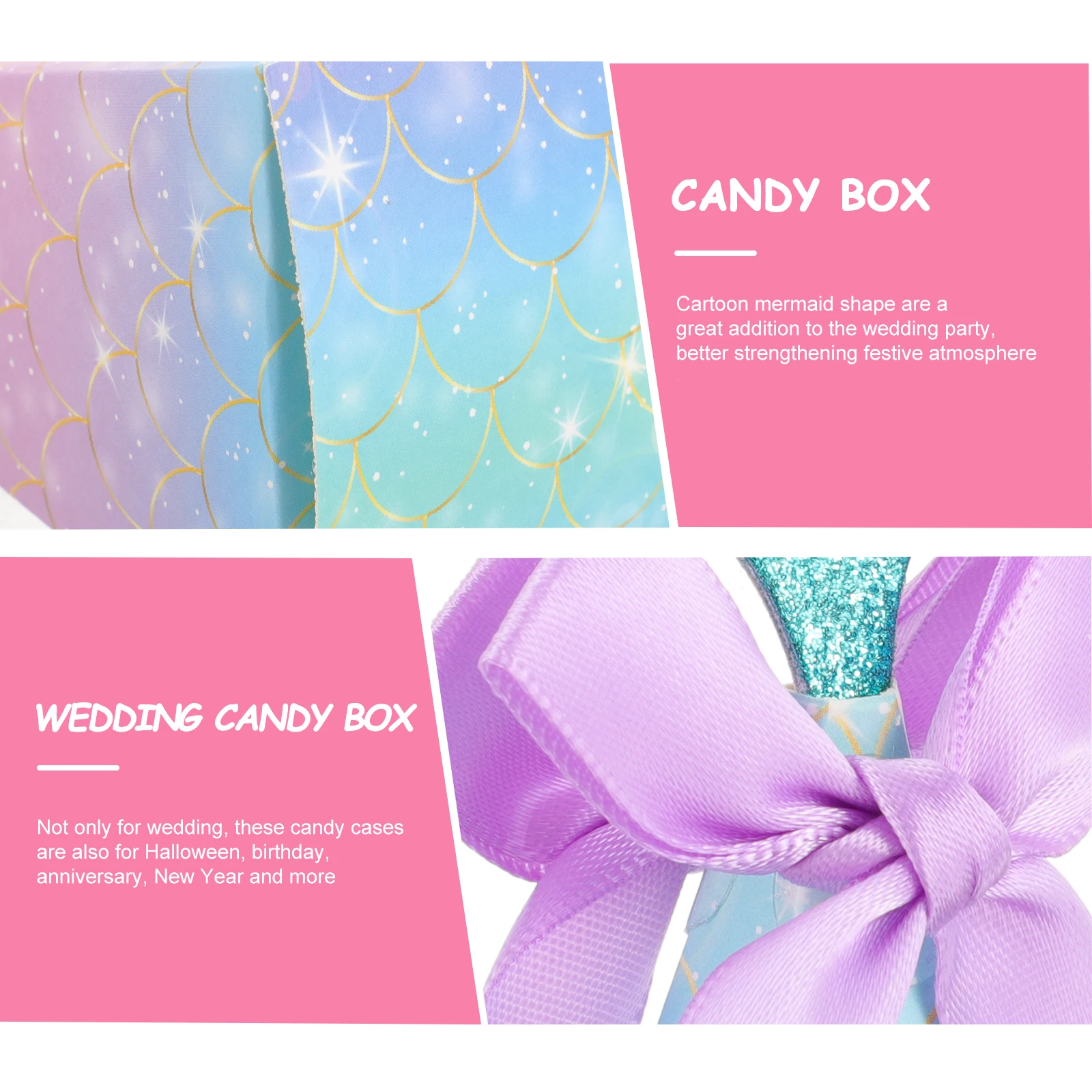 

20pcs Candy Box Wedding Party Favor Mermaid Themed Paper Containers Bridal Gift Packaging Boxes for Celebration Events