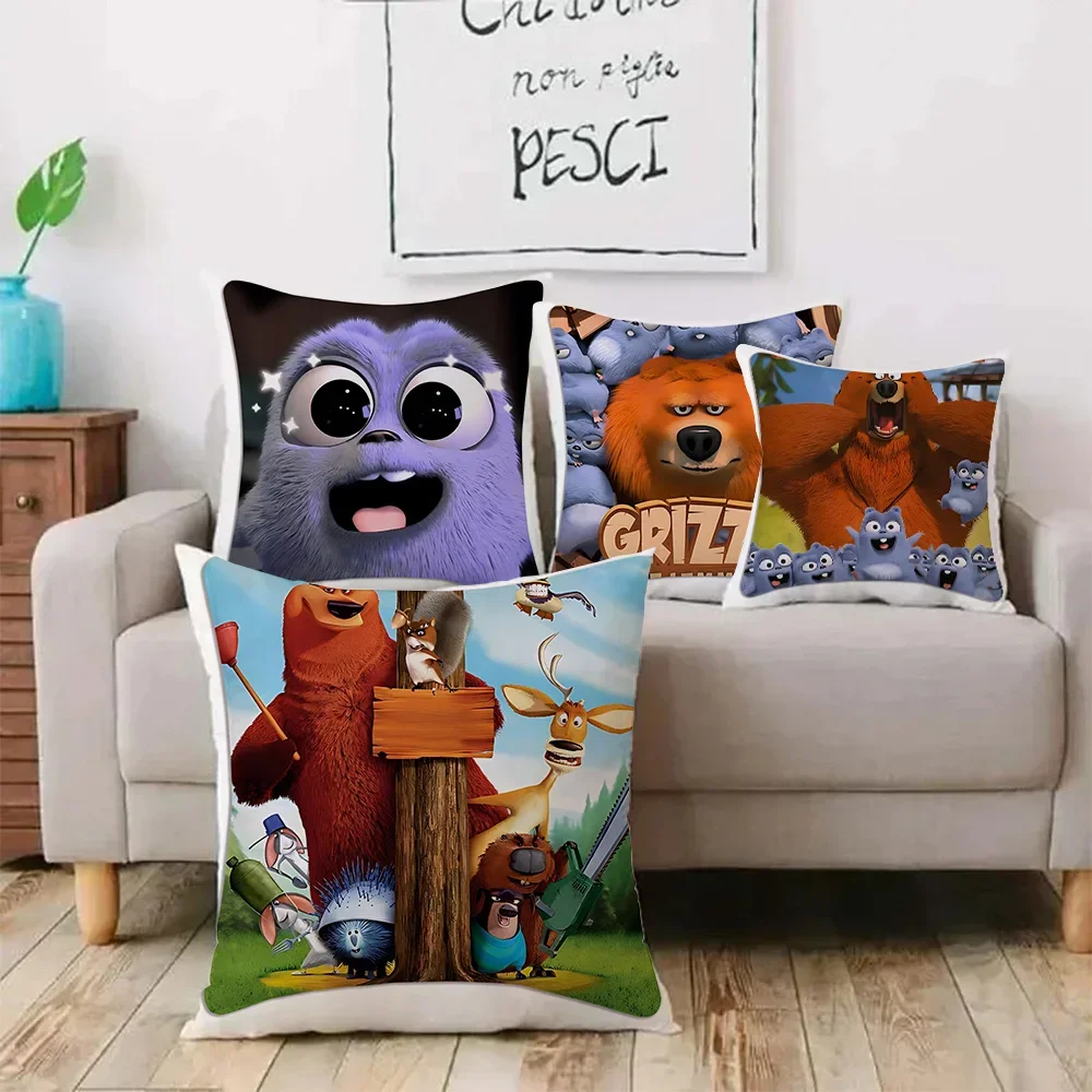 Cute Cartoon Grizzy and The Lemmings Pillow Covers Cartoon Sofa Decorative Home Double-sided Printing Short Plush Cushion Cover