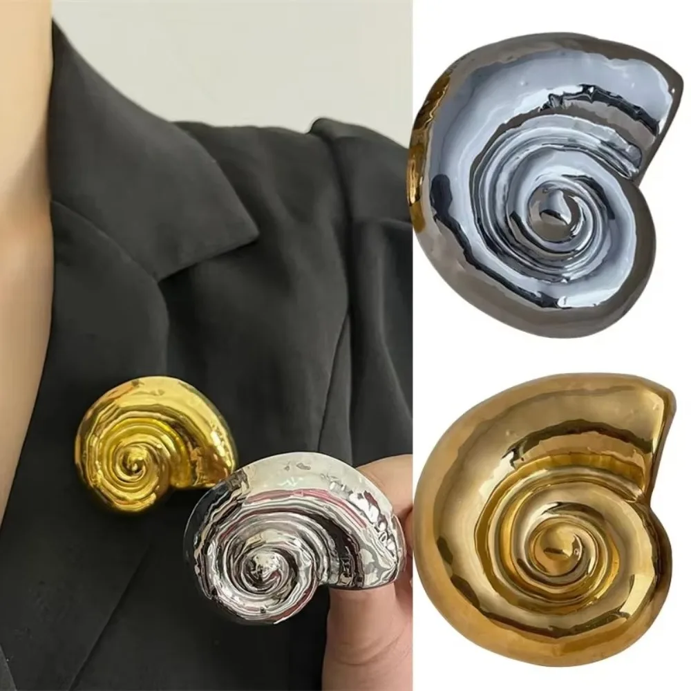 Fashion Gold Silver Korean Style Brooches Korean Shell Design Snail-shell Brooches Couple Pins Women Men