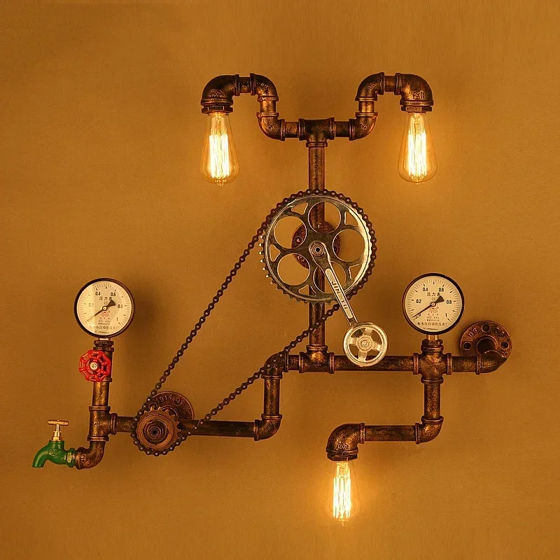 Vintage Wall Lamps Loft Industrial Wheel Water Pipe Wall Light Retro Lighting Fixture for Restaurant Bar dinning room
