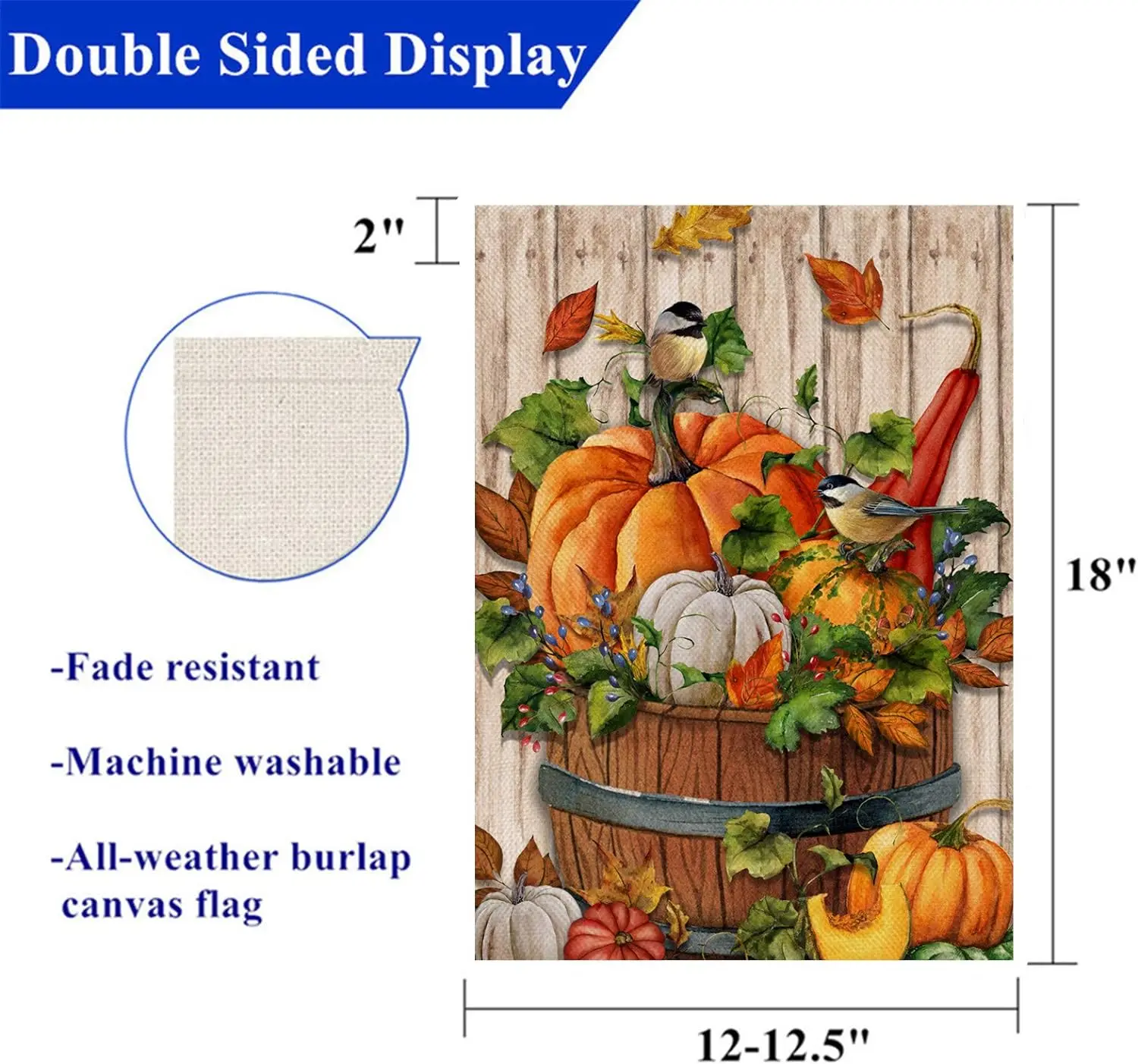 Fall Home Decorative Pumpkin Gourd Chickadee Garden Flag, Autumn House Yard Maple Leaves Bird Outdoor Welcome Decor, Thanksgivin