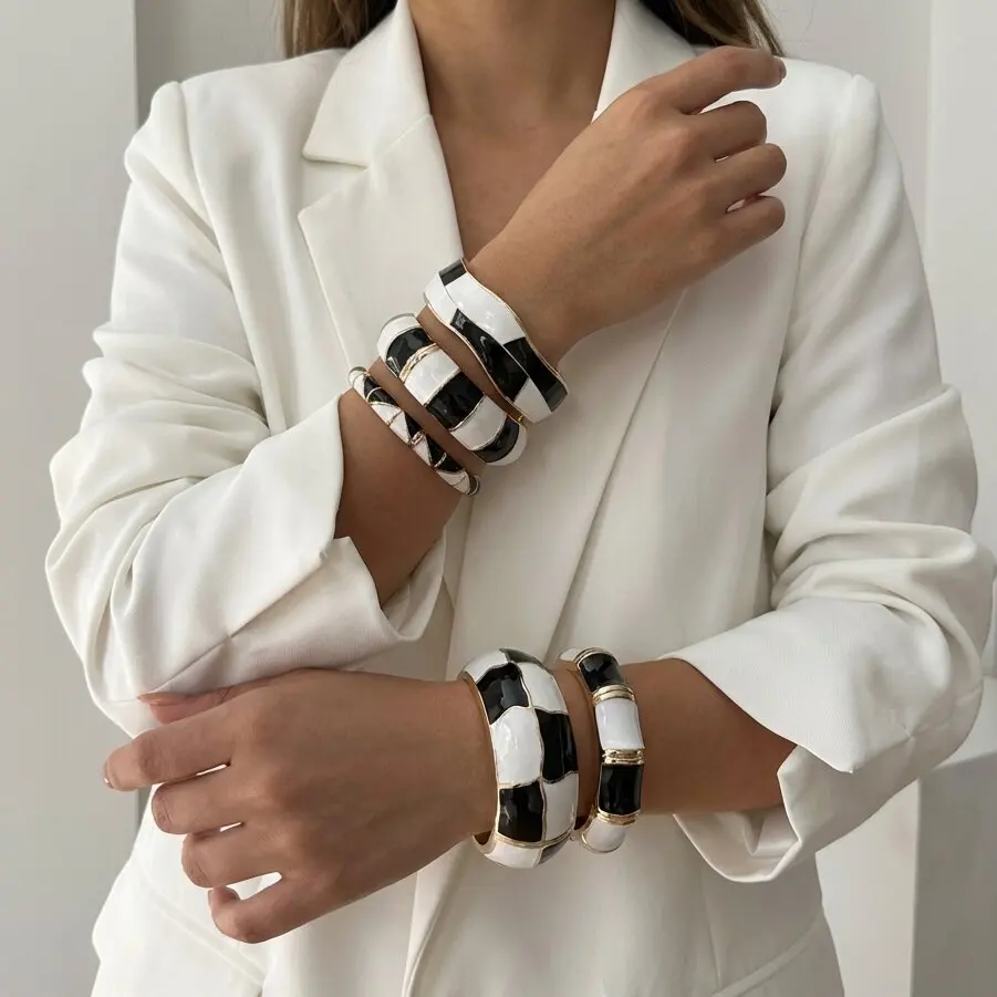 Exaggerated Enamel Wide Wrist Bangles for Women Irregular Geometic Minimalist Oversize Bracelets Festival Party Jewelry Present