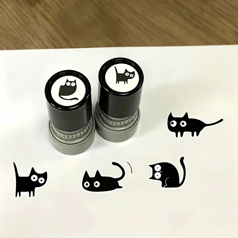 4pcs Cute Black Cat Self Inking Stamp Set Cartoon Animal Stamps for Journal Scrapbooking Planner Decoration Handcraft Projects