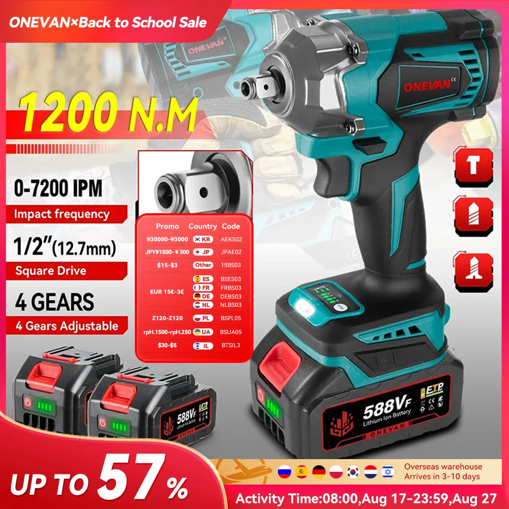 Chiave a percussione elettrica senza spazzole 1200N.M Chiave elettrica a batteria da 1/2 pollici Cacciavite Utensile elettrico per Makita 18V Batteria Pin