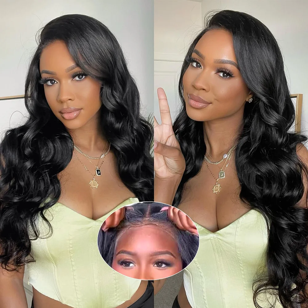 

Body Wave Glueless Wigs Human Hair 180% Density Wear And Go 4x4 Closure Wig Brazilian Human Hair Wig Lace Front Wig Pre Cut Lace